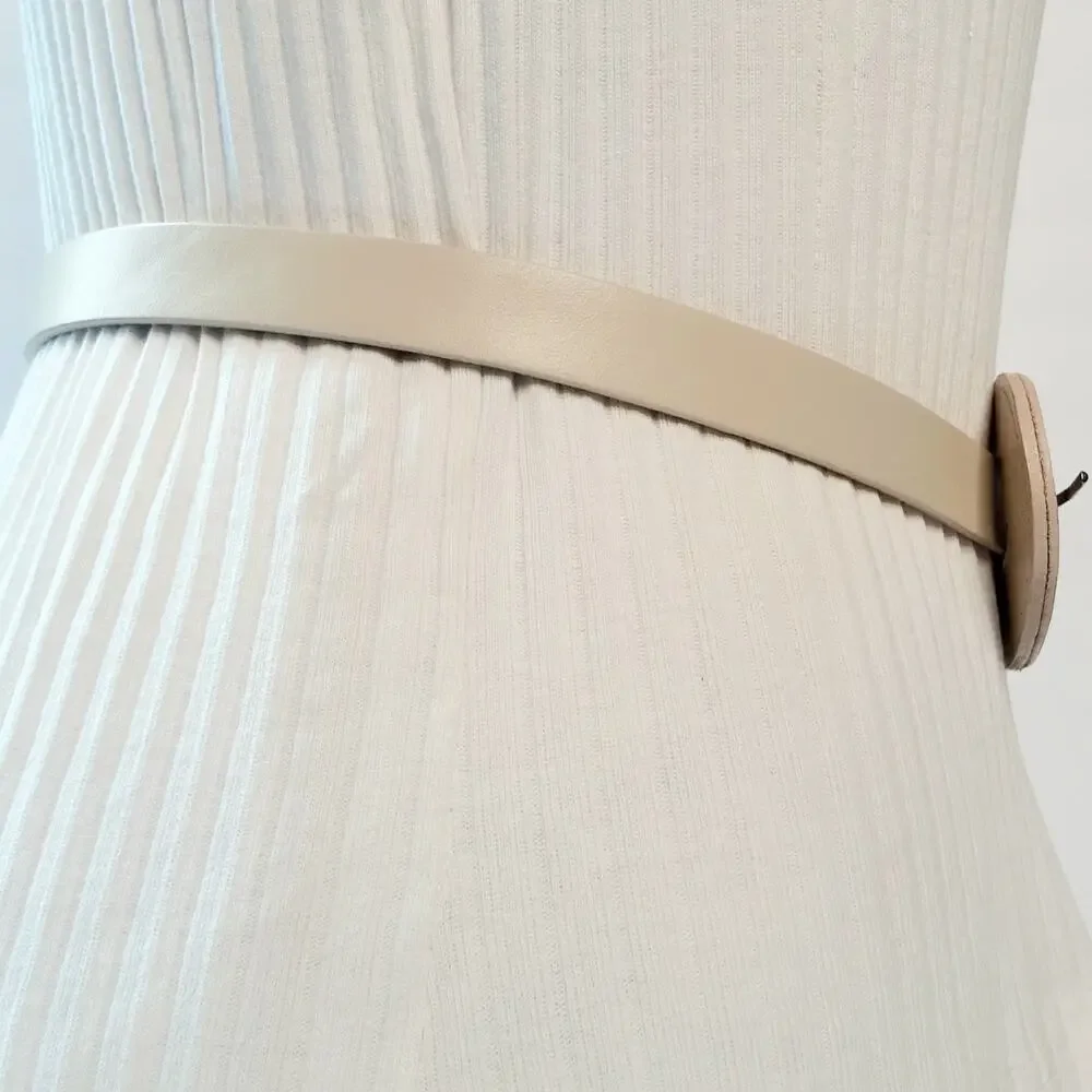 Womens Vintage Skinny Beige Teardrop Buckle Leather Belt Size Medium